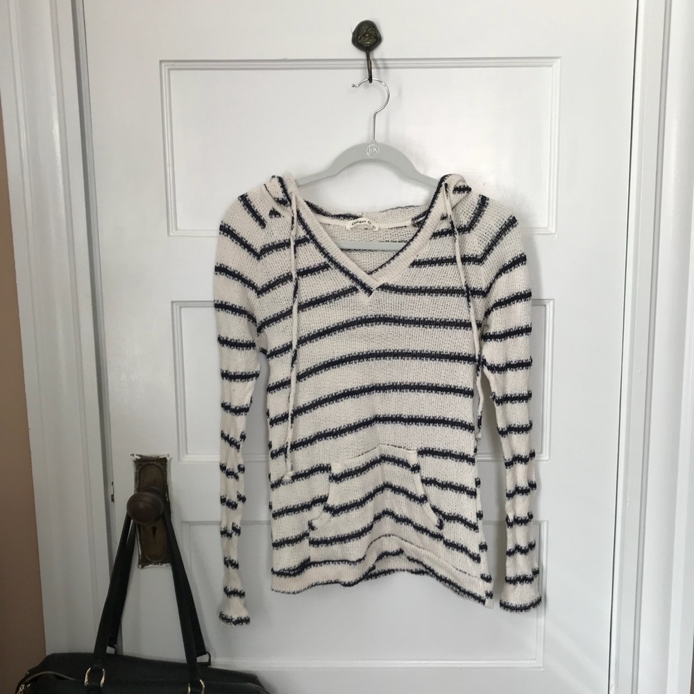 Ginger G white & blue striped hooded knit sweater